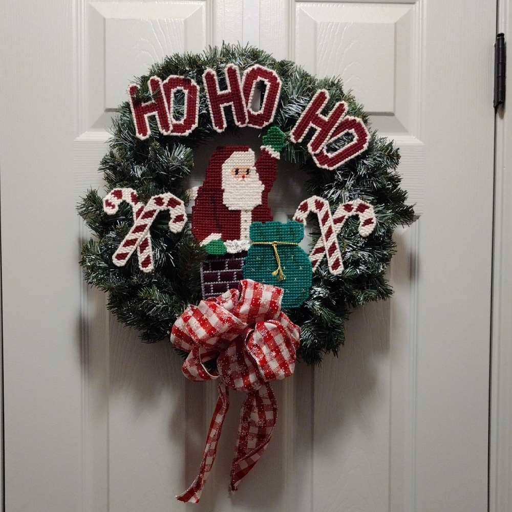 Vintage Handmade Santa Wreath